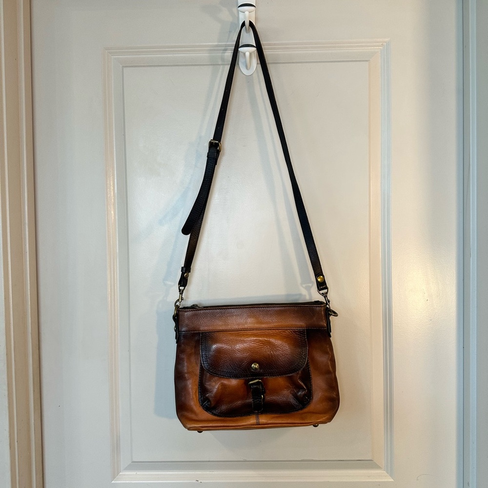 Patricia Nash Tuscania Brown Leather Signature Map Crossbody bag